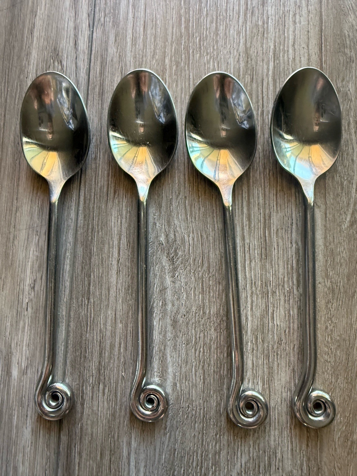 Pottery Barn Fiddlehead 7 3/8" Teaspoons Polished Glossy Handle 4 Pieces gallery