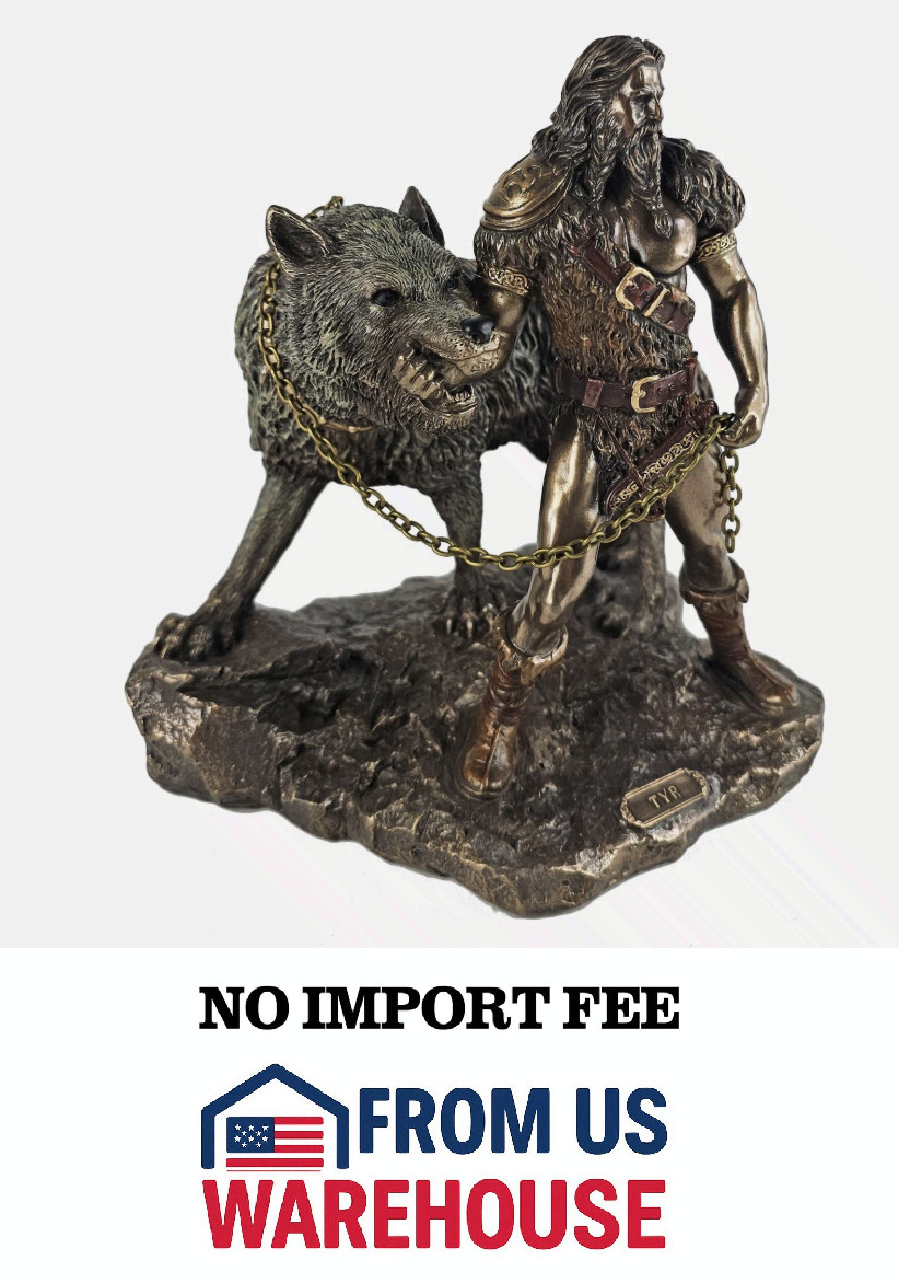 Tyr with Fenrir Statue Cold Cast Bronze Norse Viking Mythology Figure 9.5" gallery