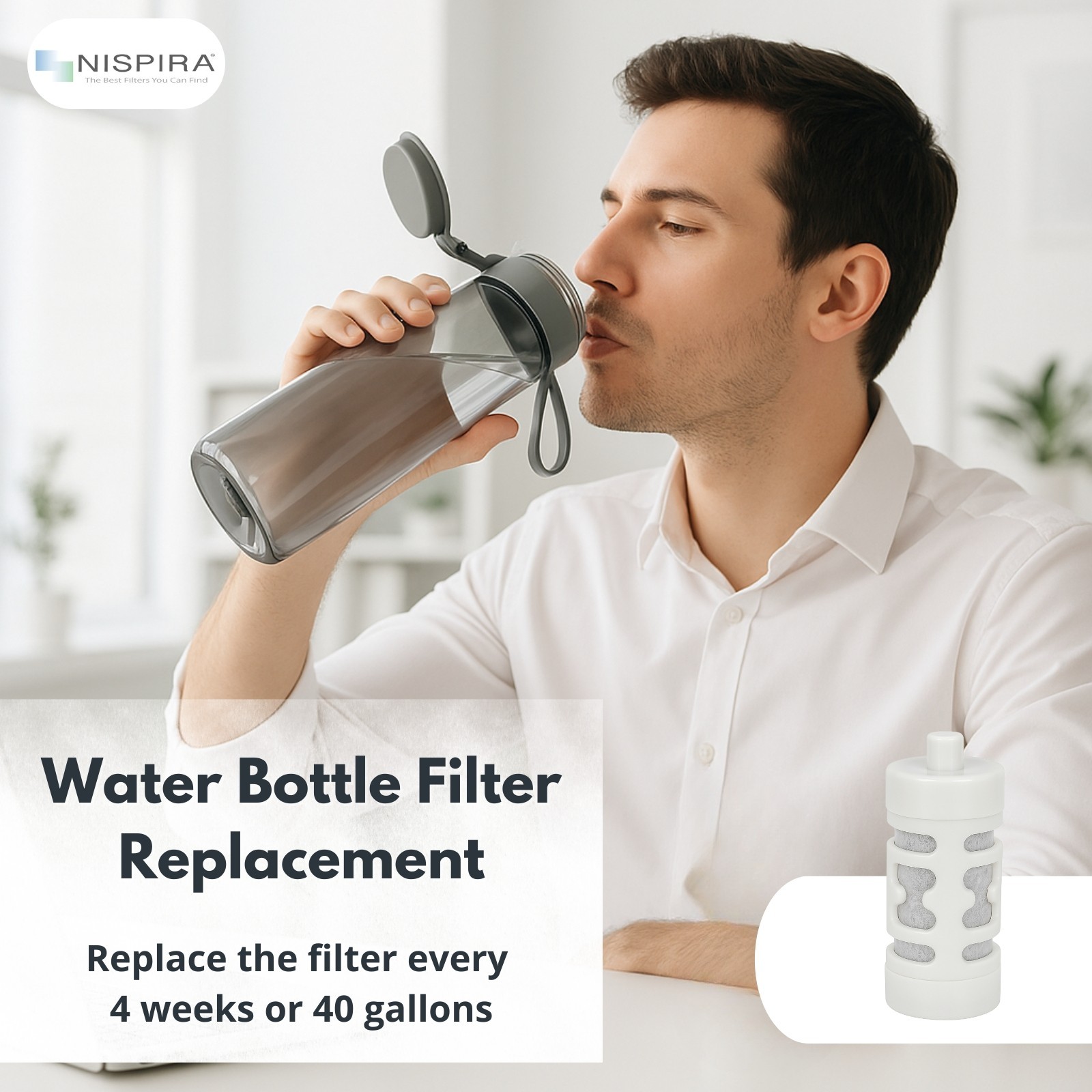 Nispira Water Filter Replacement for Philips GoZero Everyday Water Bottle, 1 Pk gallery