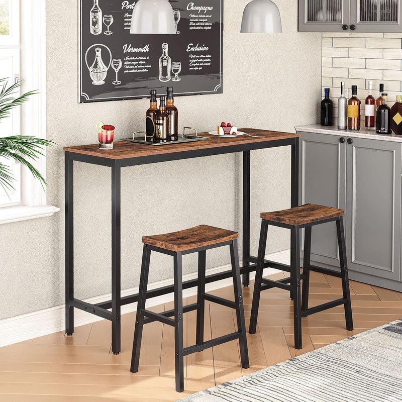 Rustic Brown & Black 23.6 Inch Kitchen Bar Stools - Ergonomic Comfort Design gallery
