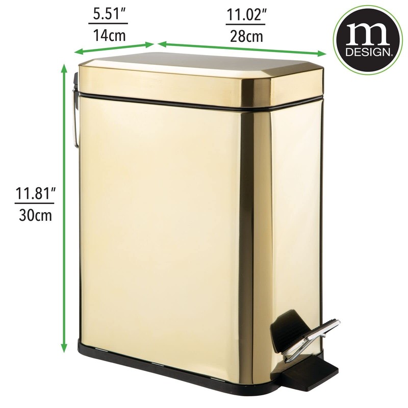 mDesign Small Modern 1.3 Gallon Rectangle Metal Lidded Step Trash Can, Compact gallery