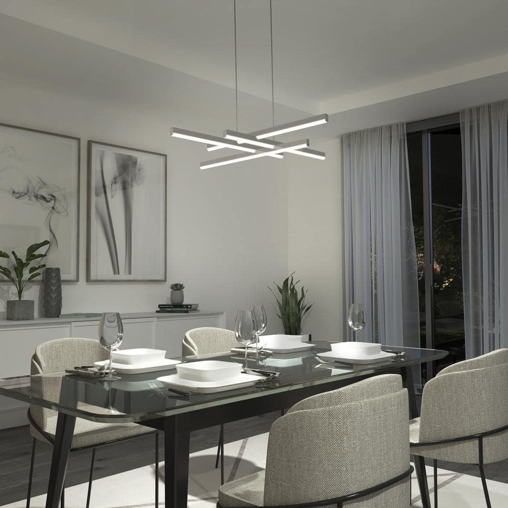 Artika Grid 30-Watt 1 Light Chrome Modern 5 CCT Integrated LED Pendant Light gallery