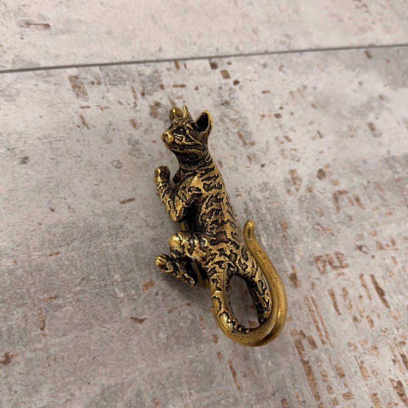 Bengal Cat Wall Hook Solid Brass Key Holder Animal Bathroom Decor Gift gallery