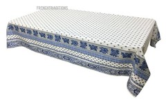 French Provencal Coated Tablecloth Flowers White/Blue 59X98 Made in France