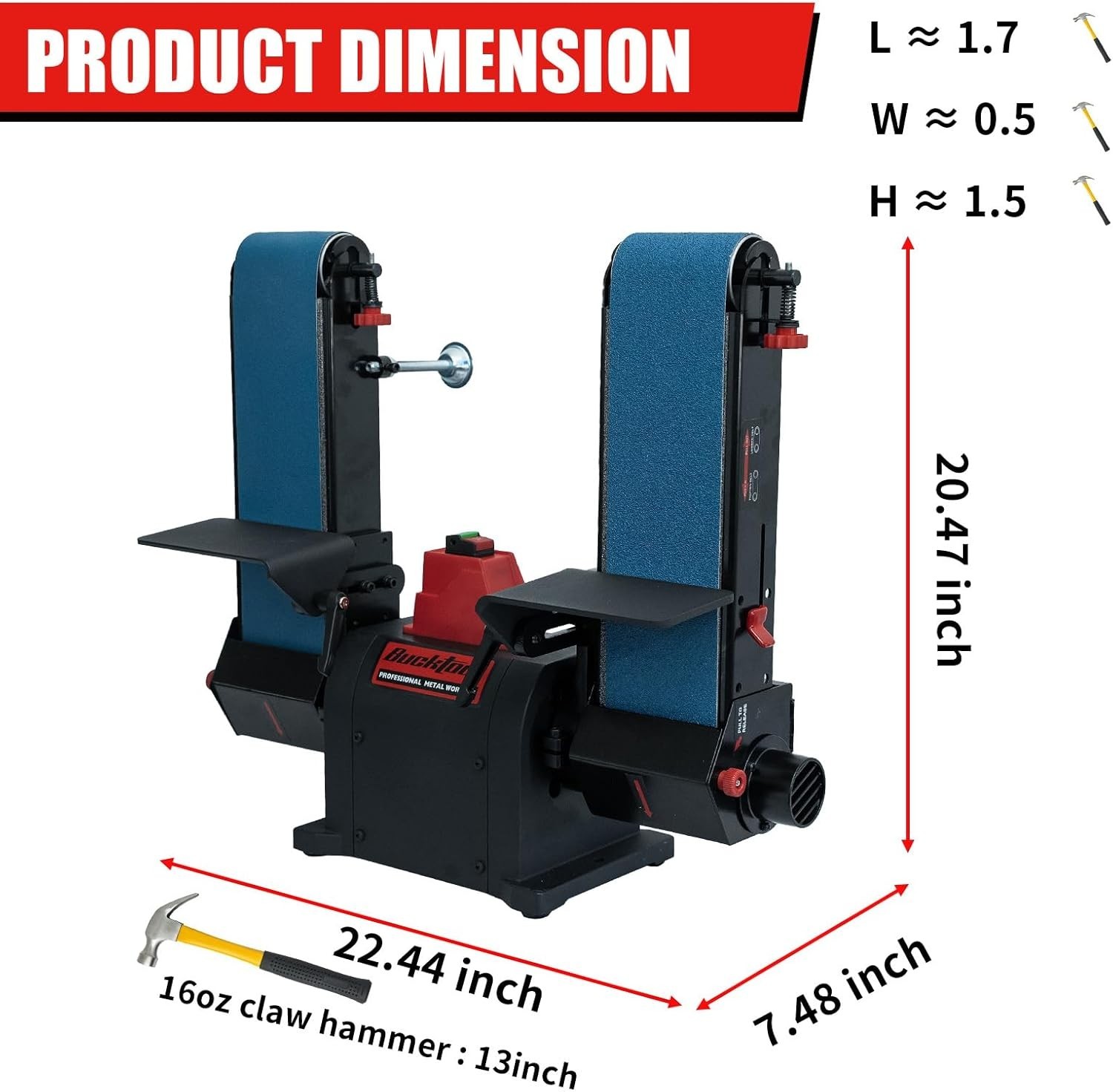 BUCKTOOL 1HP Bench Dual-Belt Sander, 4 x 36 in Sanding Belts with 80 & 120 Grits gallery