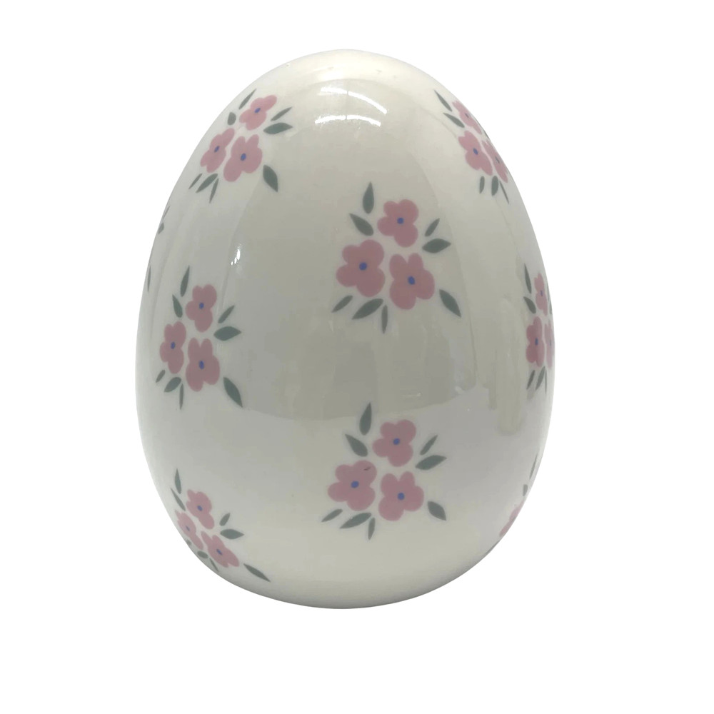 New Ceramic Flower Easter Egg Decoration Pink & White 6" by My Texas House