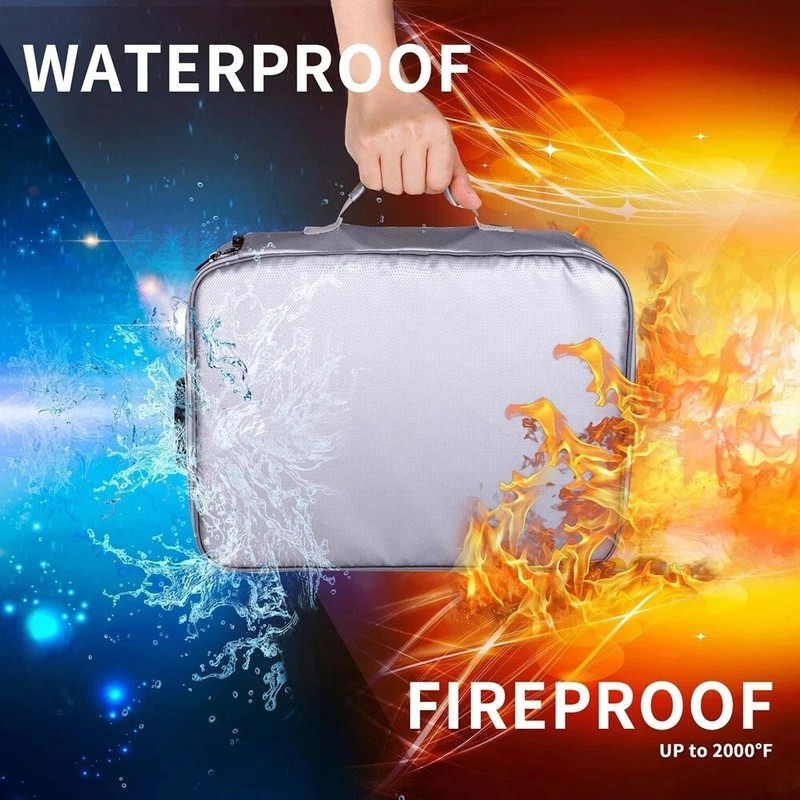 3-Layer Fireproof Document Box with Lock File Storage Box Waterproof Safe Bag US gallery