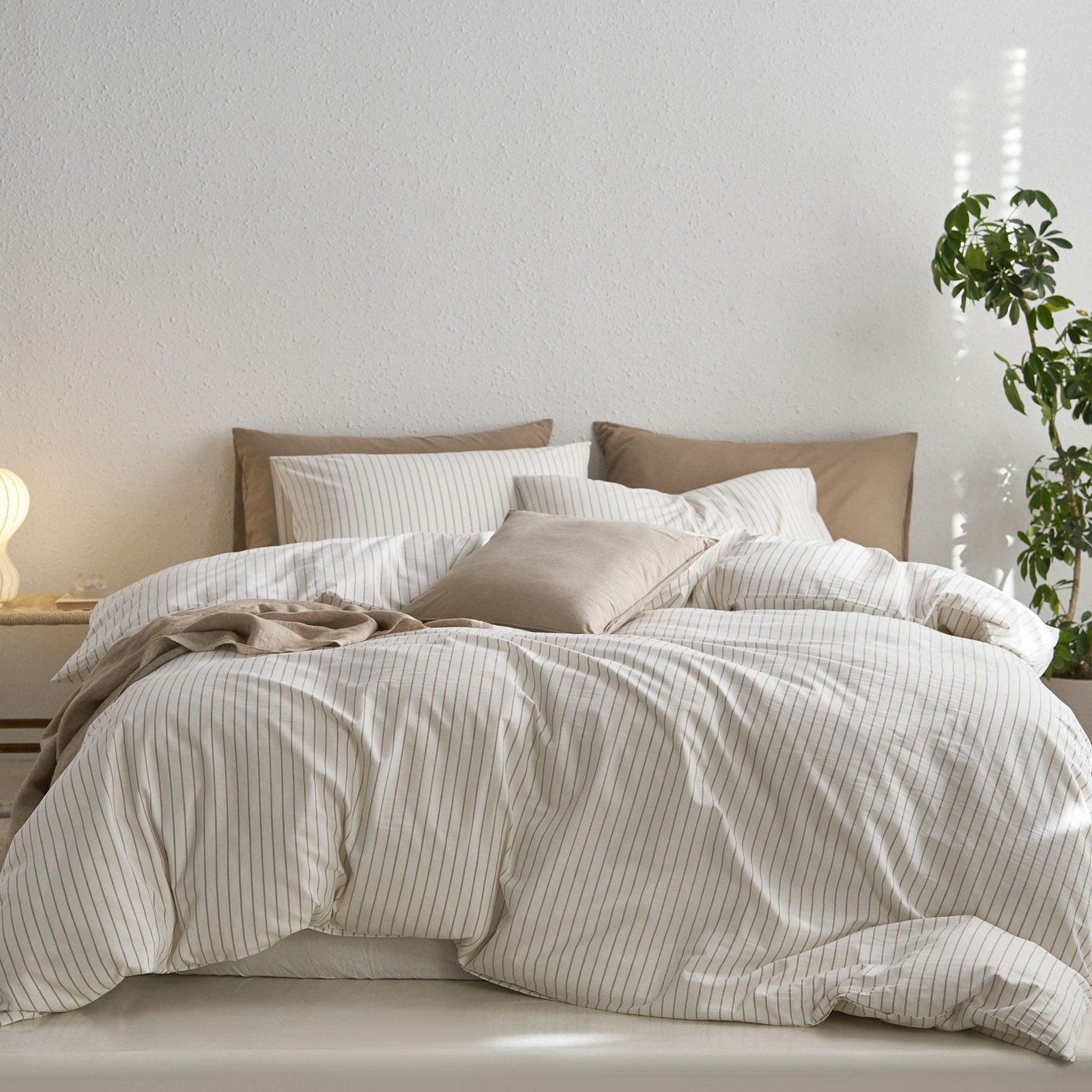 Striped Duvet Cover Set 100% Washed Cotton Linen Like Textured Breathable Dur... gallery