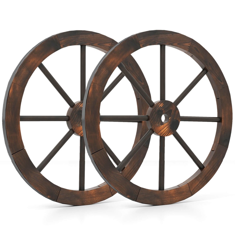 2 PCS Rustic 24” Wood Wagon Wheels Carbonized Solid Fir Wood for Party Bar