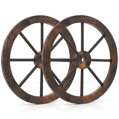 2 PCS Rustic 24” Wood Wagon Wheels Carbonized Solid Fir Wood for Party Bar