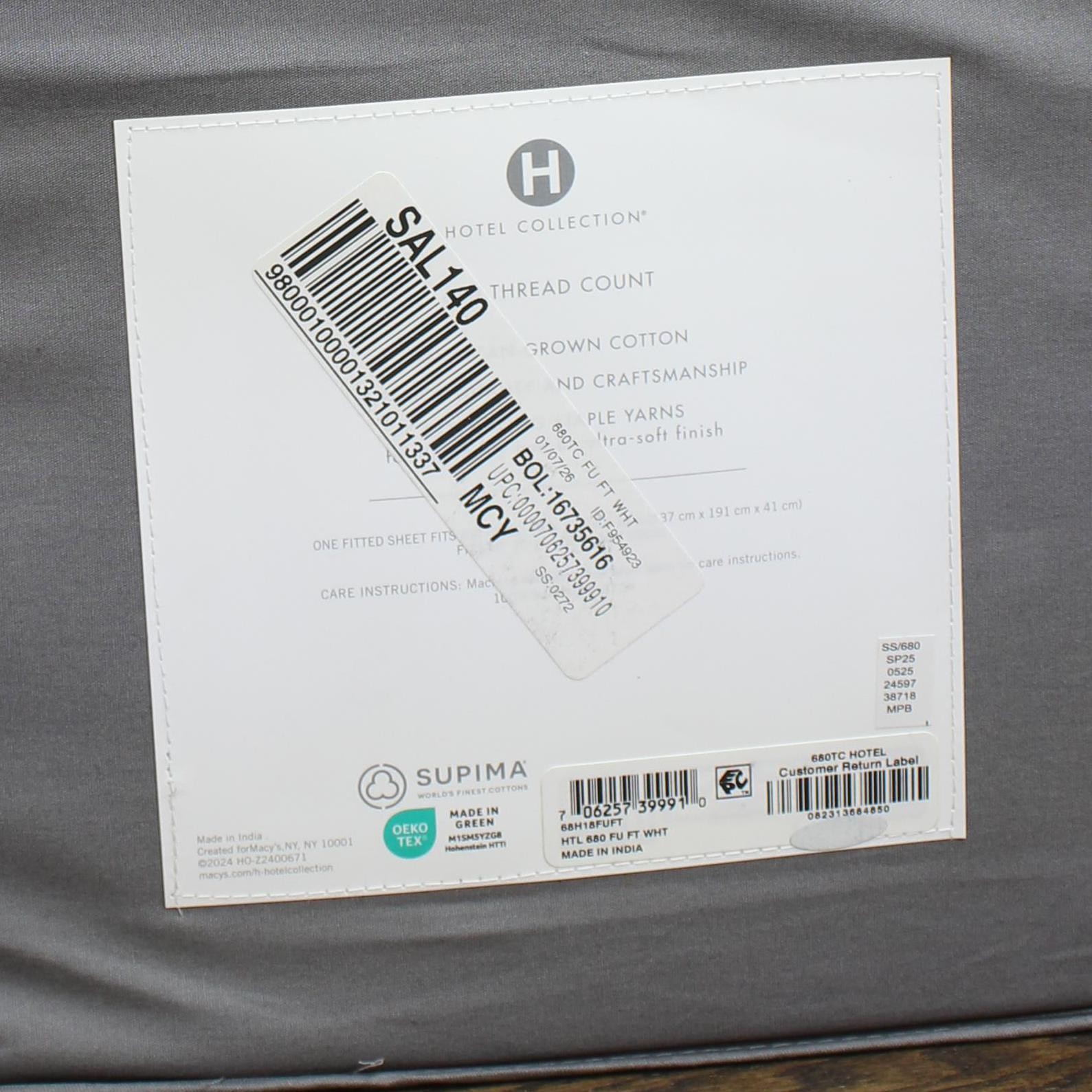 Hotel Collection 680 Thread Count 100% Supima Cotton Fitted Sheet White Full gallery