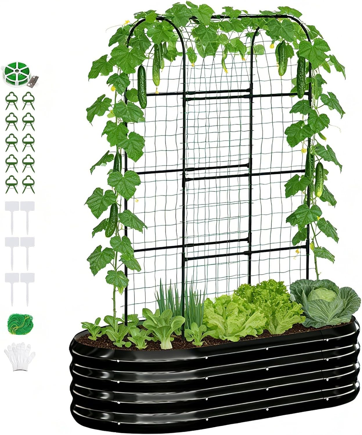H&ZT 2 in 1 Galvanized Raised Garden Bed w/ 71" H Arch Trellis Climbing Plants gallery