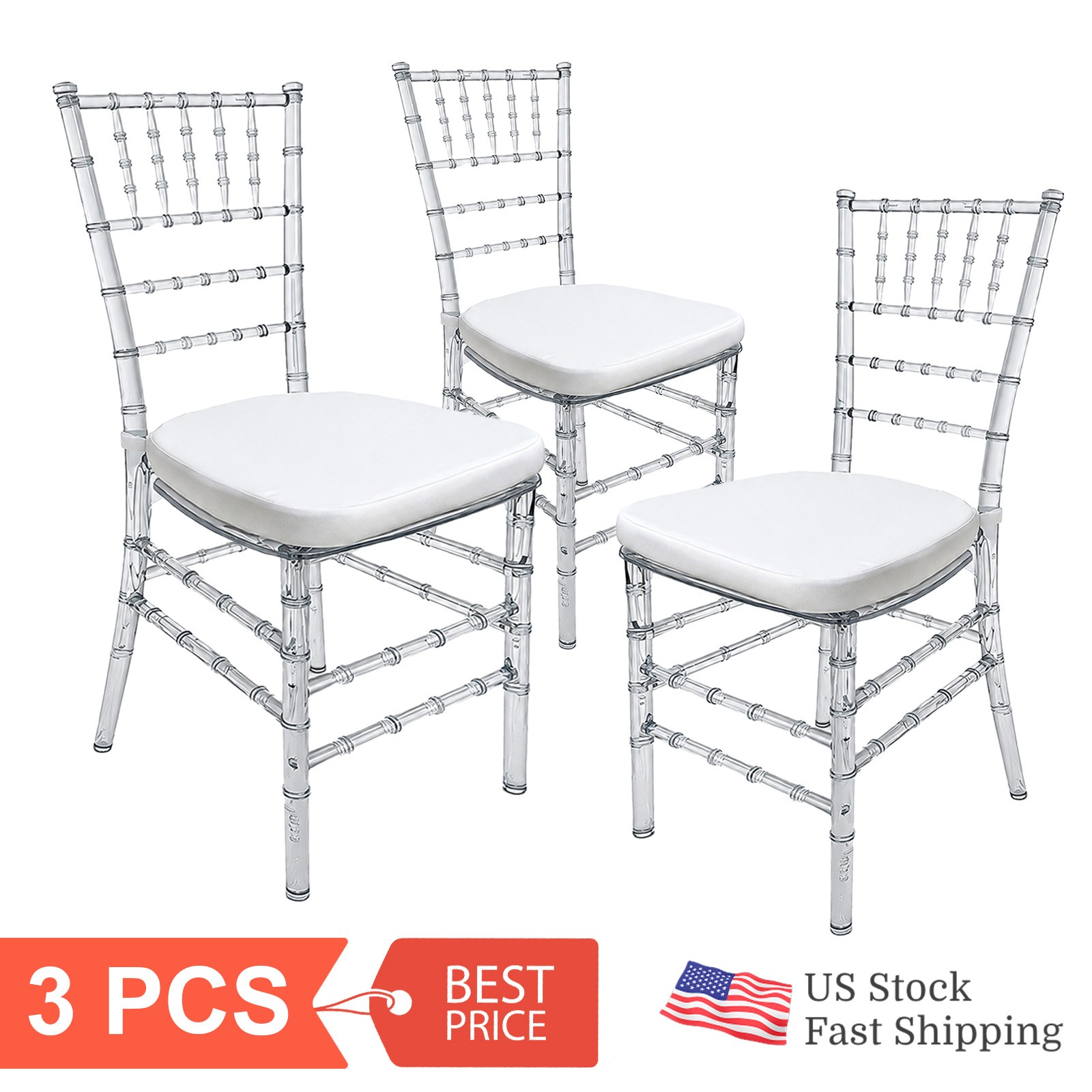 3pcs Transparent Chiavari Dining Chair with Cushions for Party Fully Assembled gallery