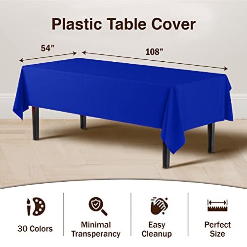 6-Pack Premium Plastic Tablecloth 54in. x 108in. 54in. X108in. Rectangle Blue gallery