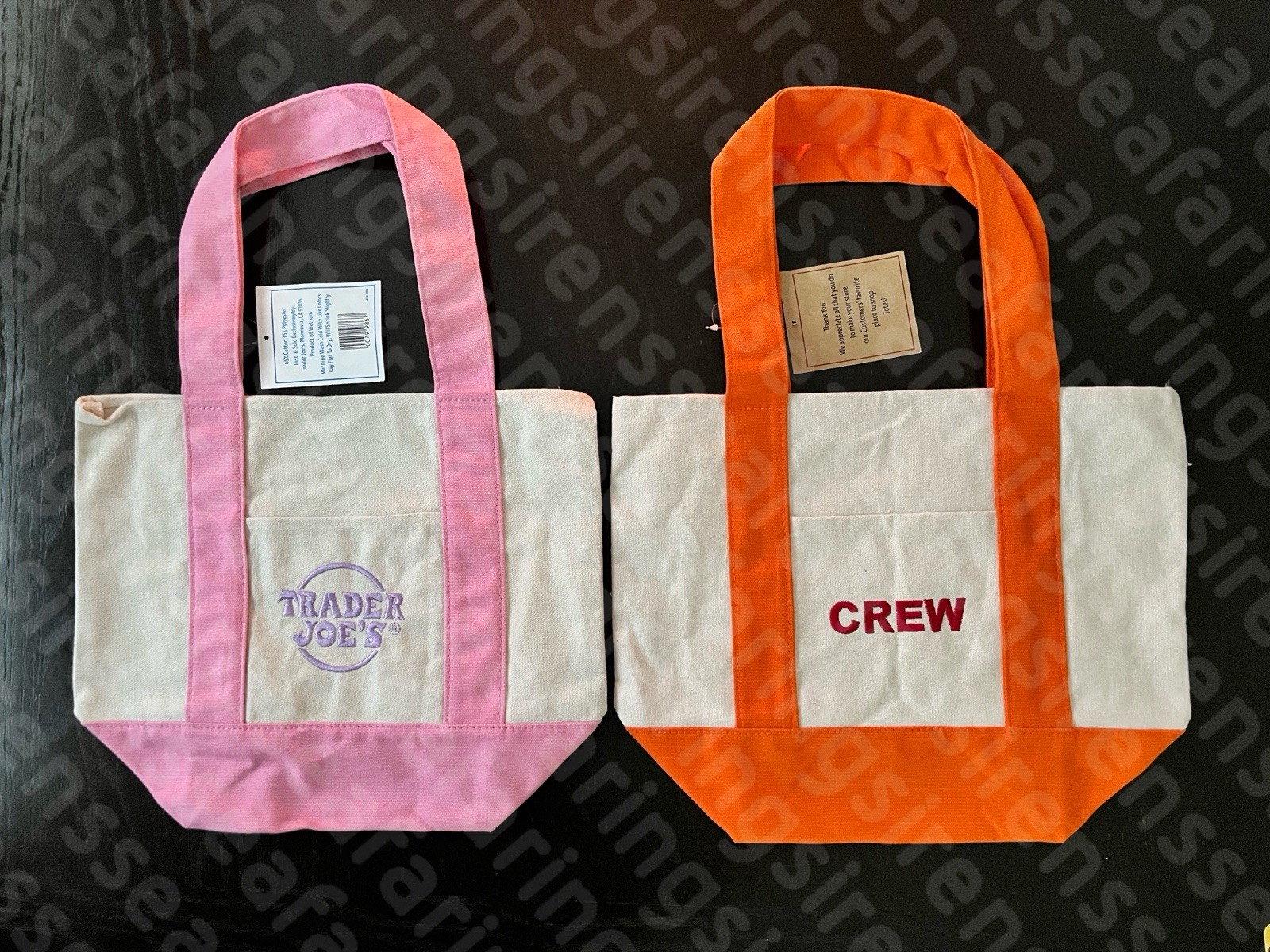 Trader Joe’s Mini Canvas Tote Bags - Set of 2 - Pink w/ Orange Crew Bag - NWT! gallery