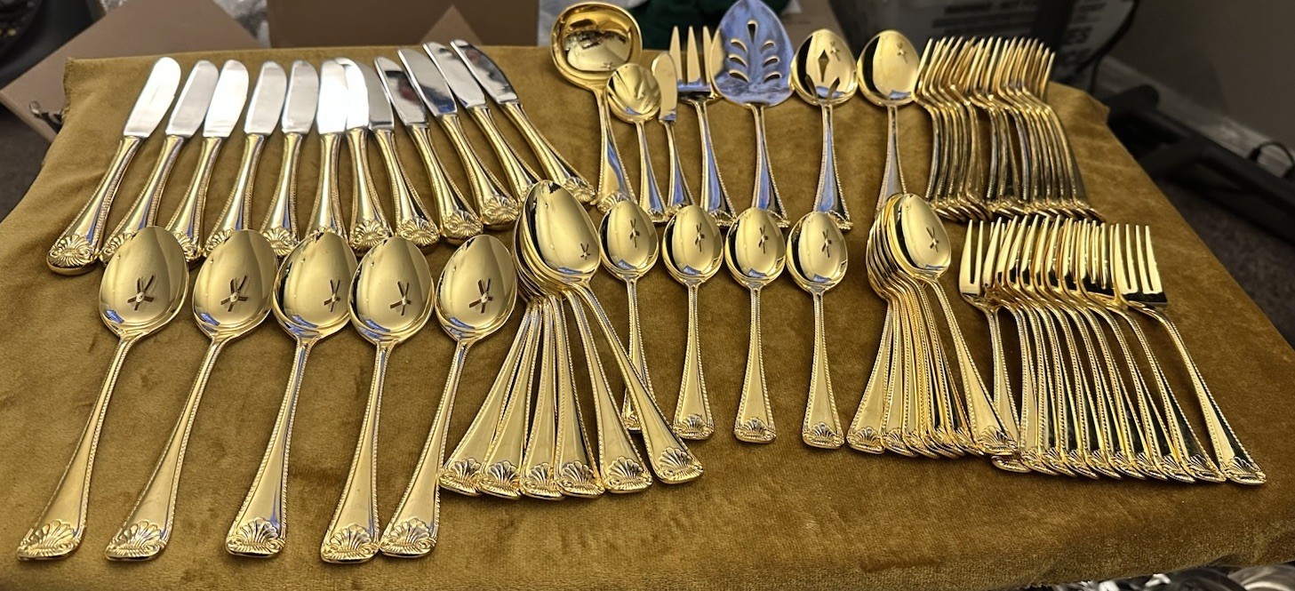 Gold Electroplate Shell Rope Flatware Set Made in Japan gallery