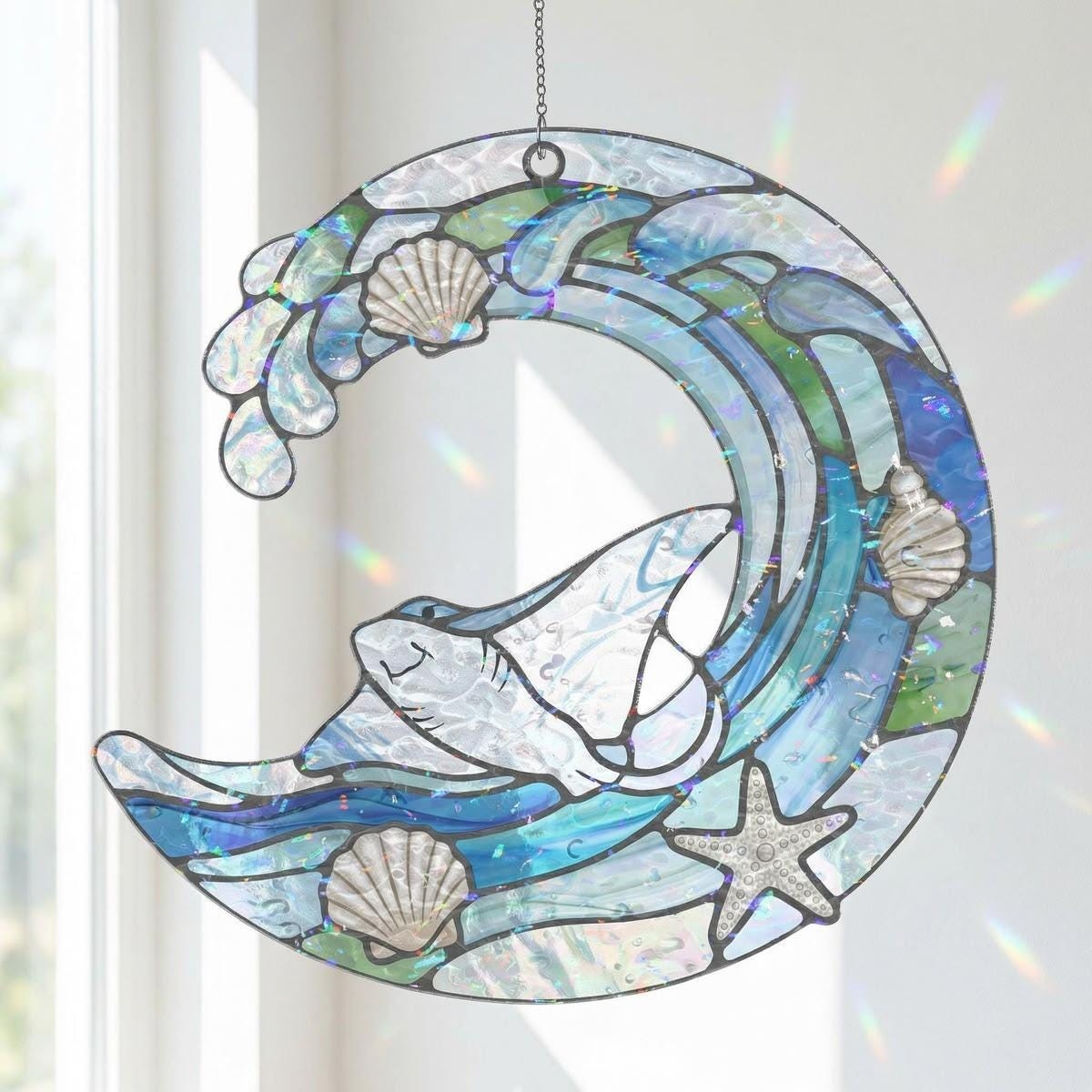 Stingray Acrylic Suncatcher, Ocean Prism Window Hanging Sign, Shells Charm, Moth gallery