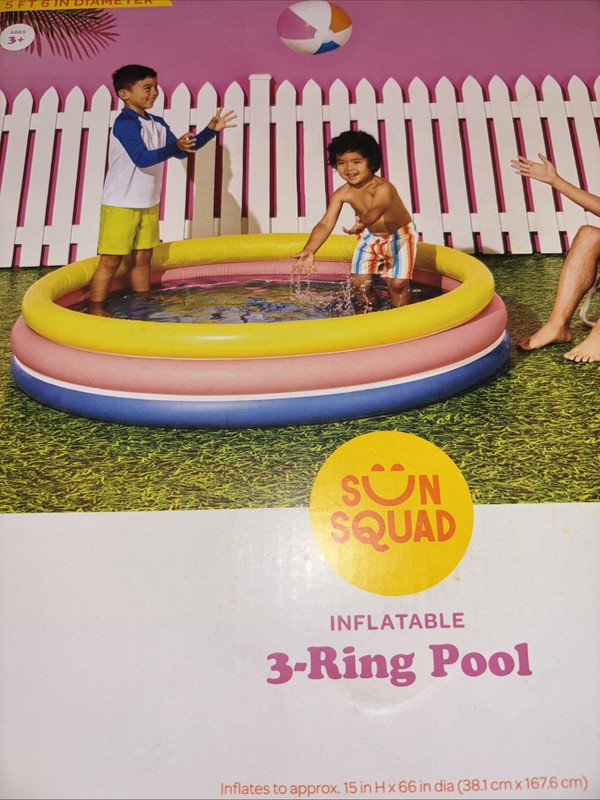 Sun Squad Inflatable 3 Ring Pool 105 gal Round Kiddie Pool - Yellow/Pink/Navy gallery