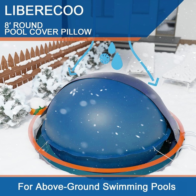 8FT Round Pool Cover Pillow Winterizing Inflatable 0.4mm Heavy Duty w/ Rope Blue gallery