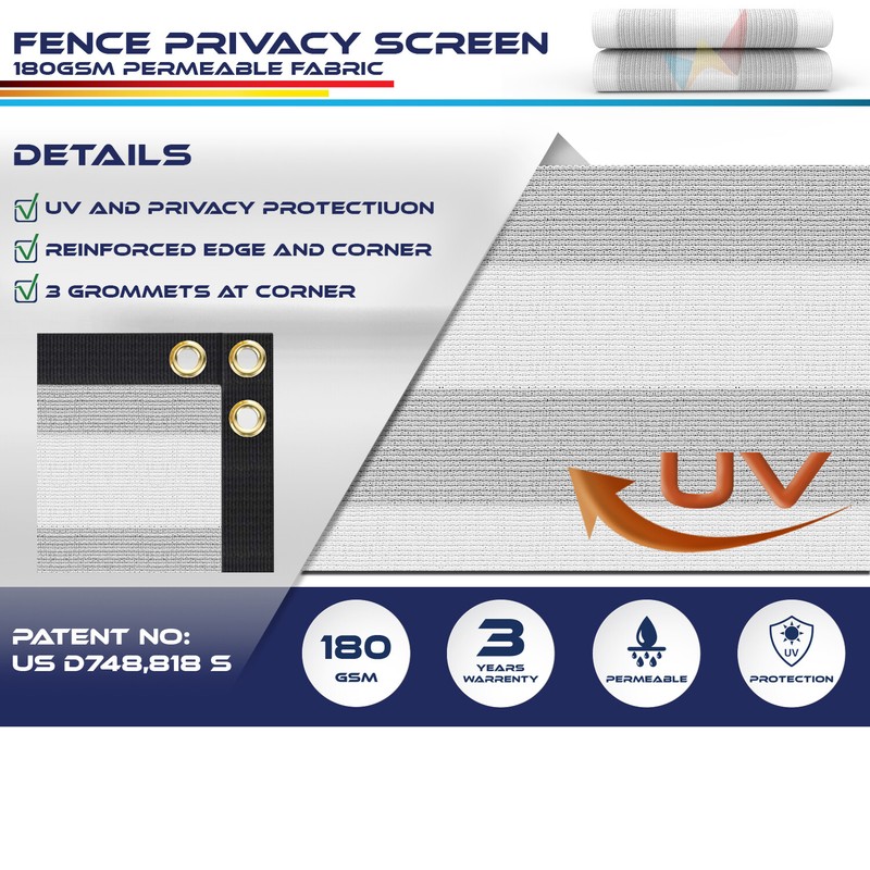 2' Tall Gray Stripe Privacy Fence Screen UV Shade Permeable Fabric with Grommet gallery