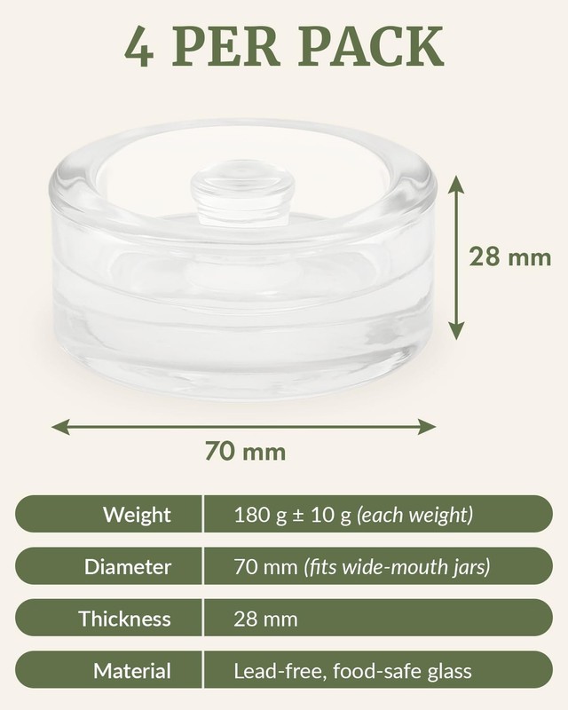 Elementi Glass Fermentation Weight Set of 4 - Easy Grip Fermenting Wide Mouth gallery