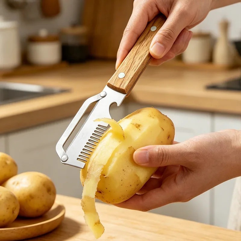 3-in-1 Multifunctional Fruit Vegetable Peeler with Wooden Handle,Julienne Slicer gallery