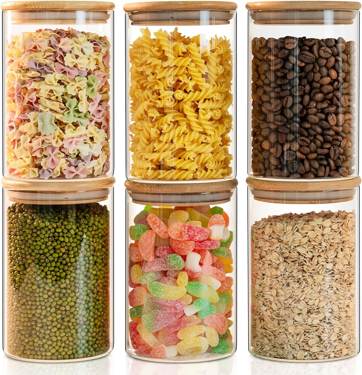 Glass Food Storage Jars 6-Pack 37Oz - 4X6 In-Clear Glass Food Canisters with Bam gallery