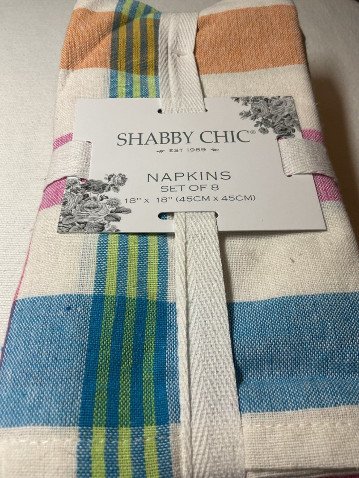 SHABBY CHIC NAPKINS (8) 18 X 18 BLUE ORANGE GREEN PINK 100% COTTON NIP gallery
