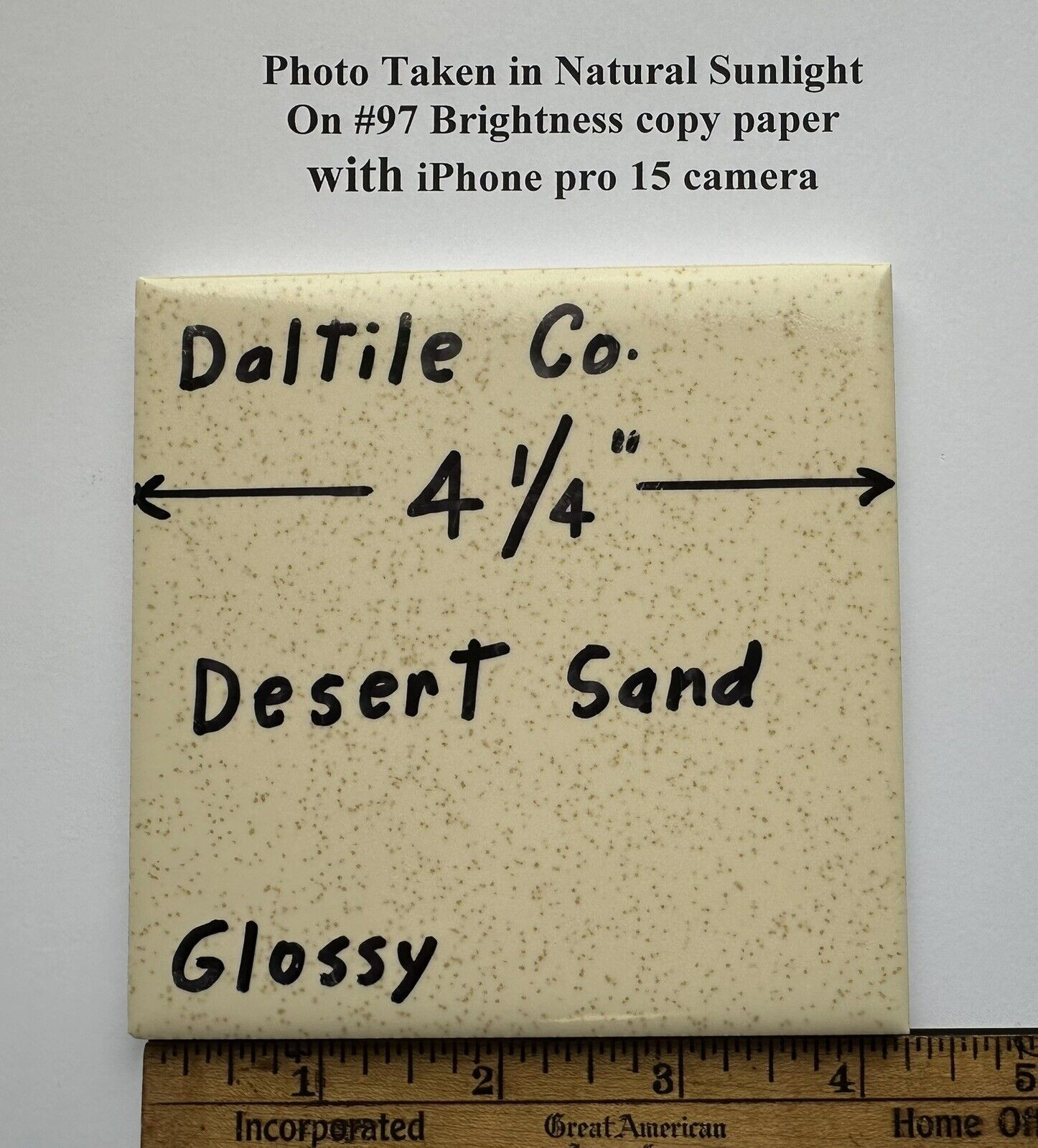 1 pc. *Desert Sand* Glossy Ceramic Tile by Daltile: 4-1/4" Beige & Gold Specks gallery