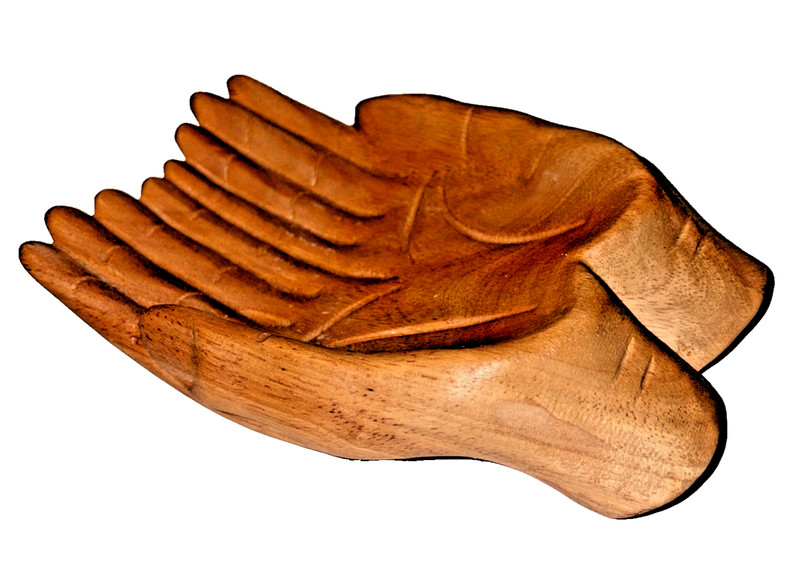 Offering Receiving Wood Carved Hands Display Bowl Small Cupped Hands Card Holder gallery