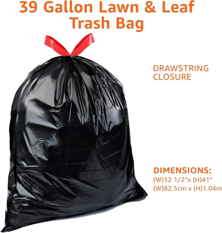 Tear-Resistant Lawn & Leaf Drawstring Trash Bags - 39 Gal, 40 Pack, Unscented gallery