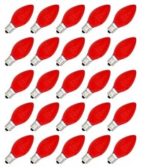25 Pack C7 LED Red Replacement Light Bulbs for Christmas 0.7W Ceramic