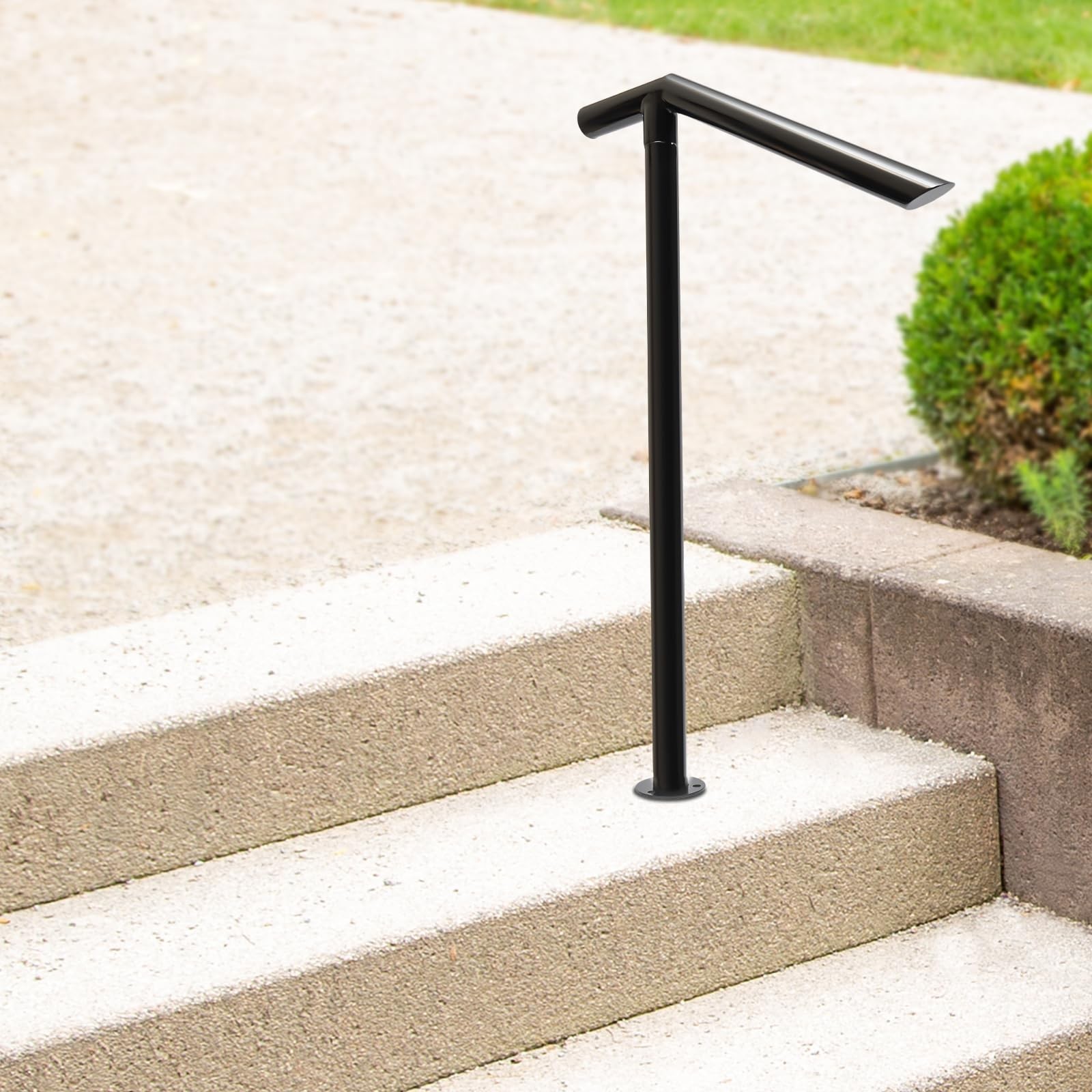 Outdoor Stair Railing Step Handrail Metal Rail For 2 to 3 Steps Grab Post Black gallery