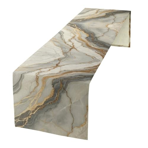 Marble Table Runner White Golden Grey Striped Rustic 13x36in Marble-grey gallery