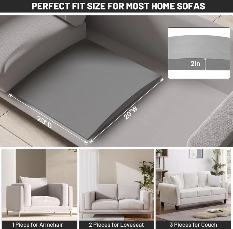 2 Couch Cushion Support for Sagging Seat 20" X 20" High Density Curved Foam Sofa gallery