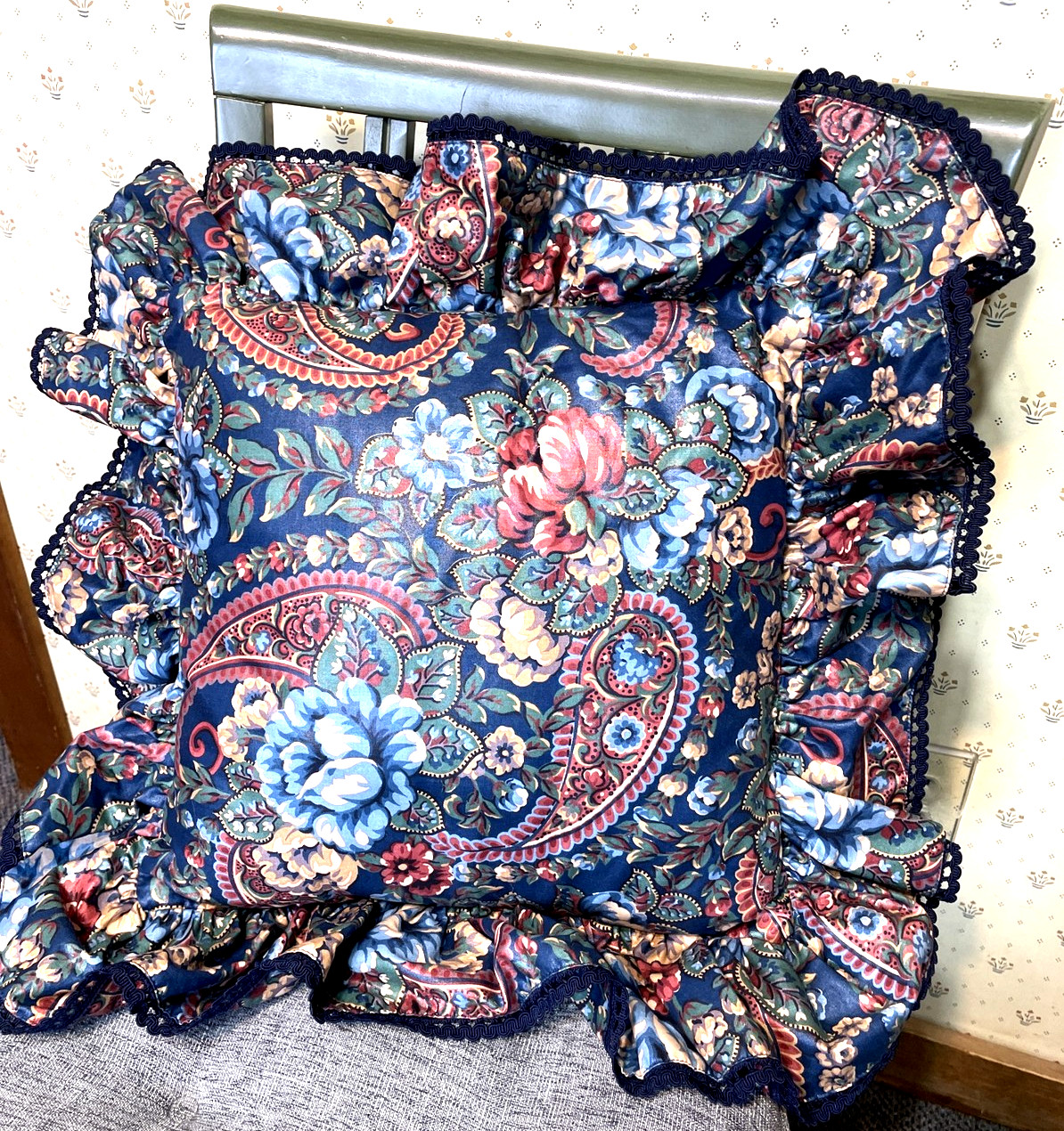 Waverly Pillow Floral Rose Ruffled Vintage Roses Paisley Luxury gallery