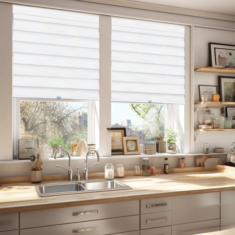 Basic Arctic Cordless Dual Layer Zebra Roller Window Shade - 35" W x 72" L gallery
