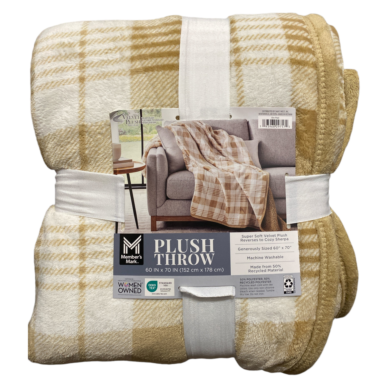 Member's Mark Oversized Plush Sherpa Throw Blanket, 60" x 70" (Elm Plaid) gallery