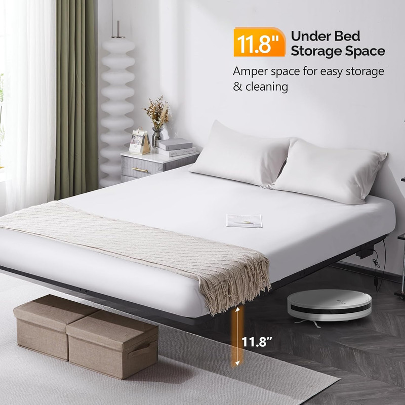 Floating Bed Frame Full Size with Smart LED Lights easy Assembly & Noise Free gallery