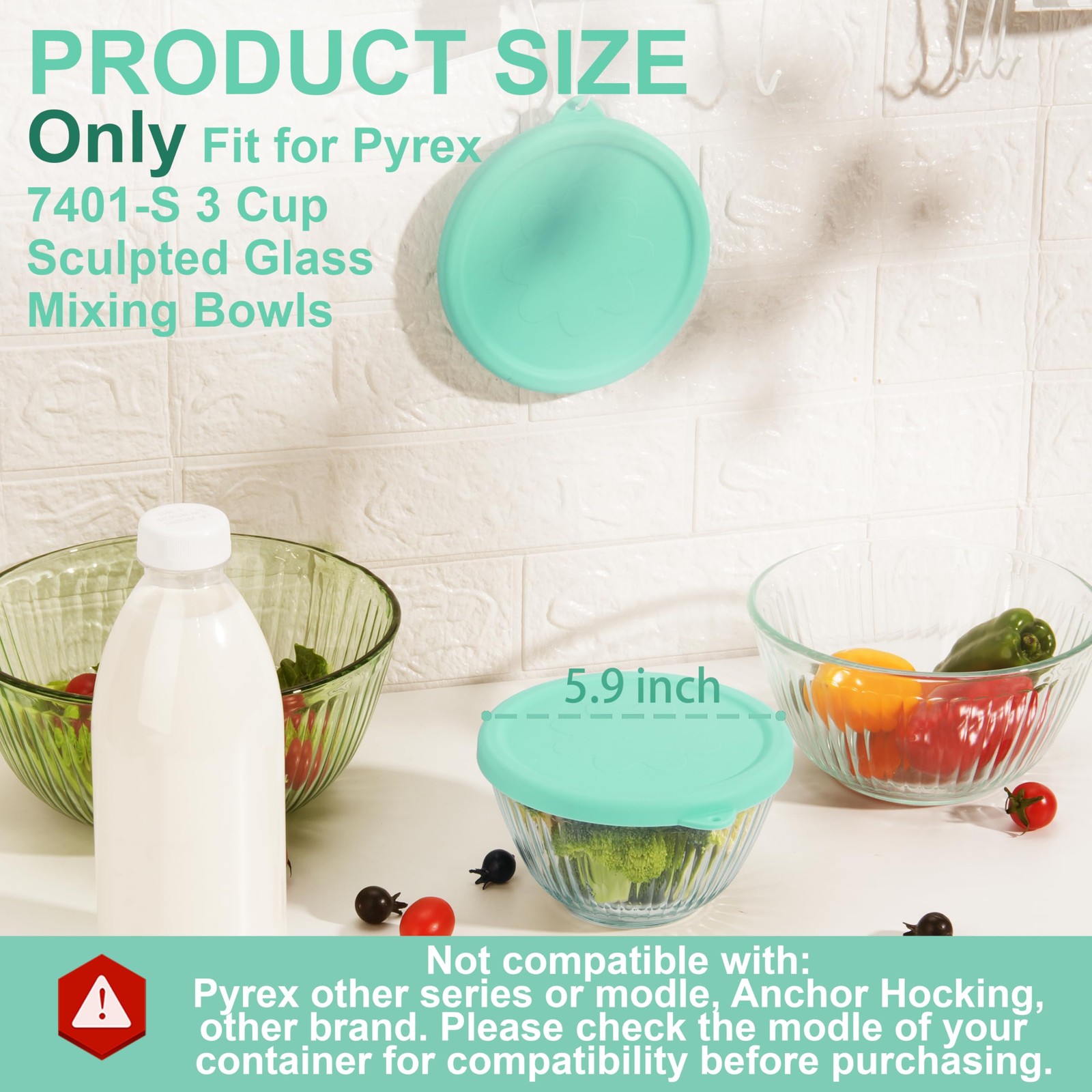 Silicone Lids Only Fit for Pyrex 7401-S 3 Cup Sculpted Glass Mixing Bowls, 1 ... gallery