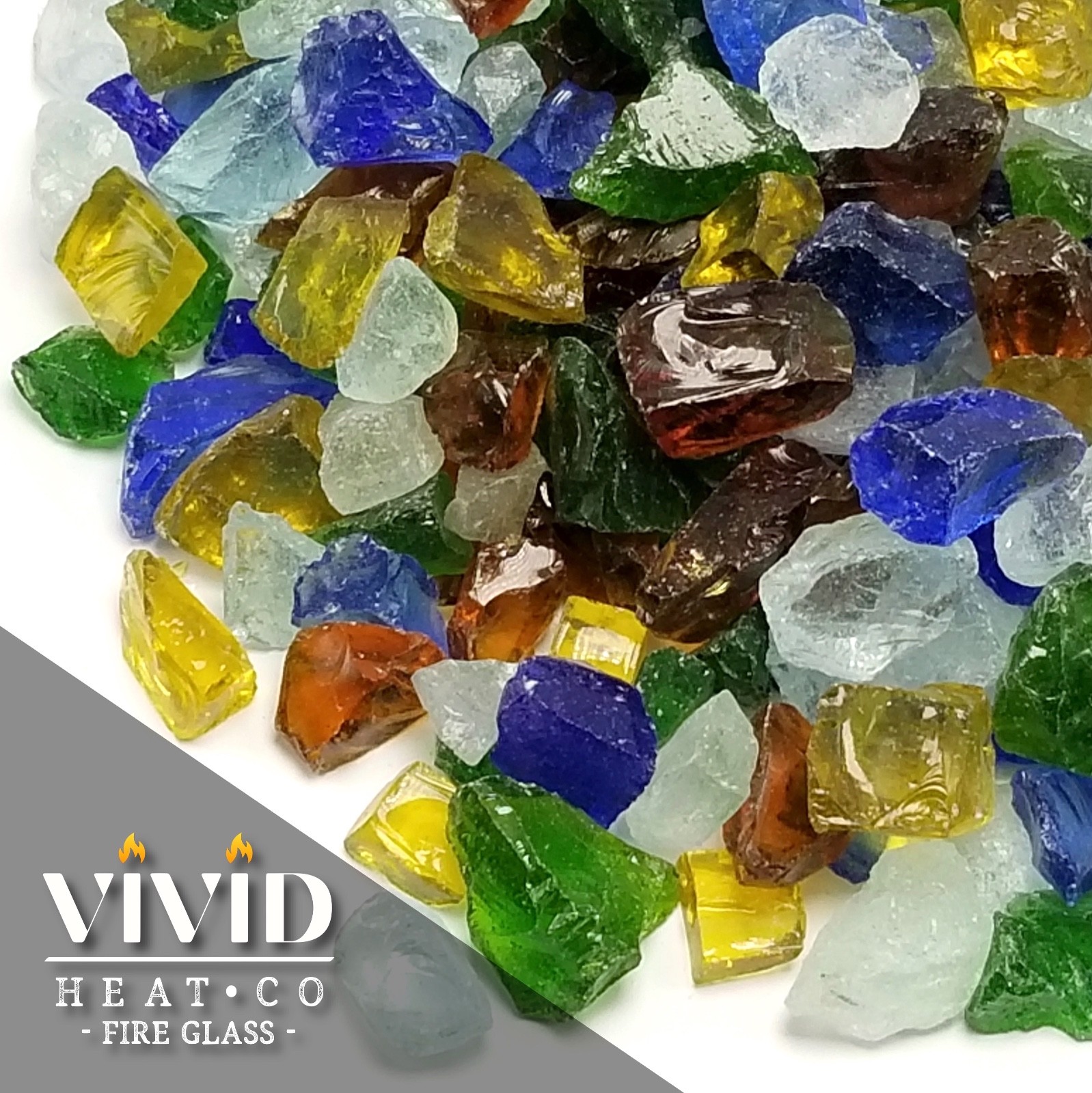 VIVID SEA GLASS Large Fireplace Fire Pit Glass Crystals Blue Green Clear Amber gallery