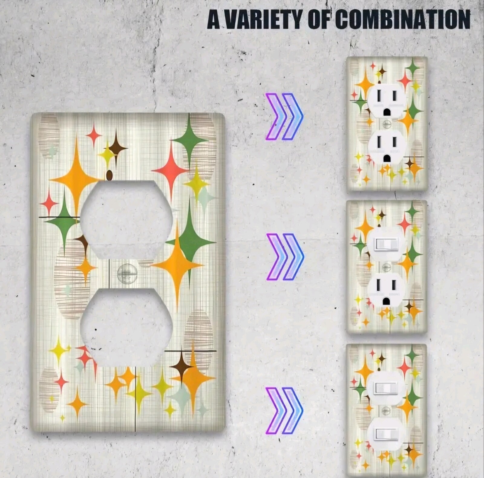 Wall Plate Double Outlet Cover MCM Pattern Design MID CENTURY MODERN With Screw gallery