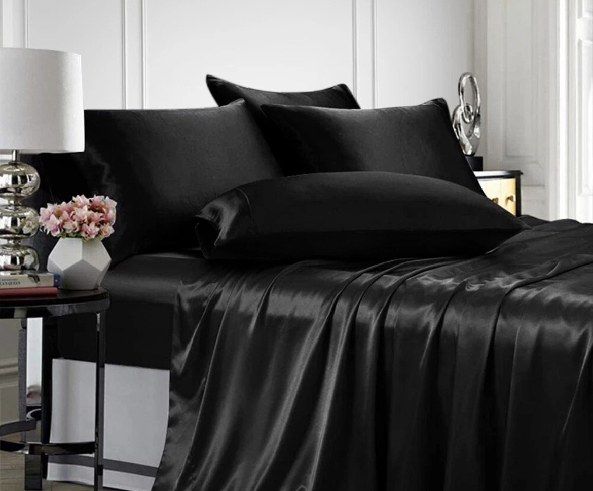 4 Pcs Smooth Satin Silk Sheet Set Deep Pocket Bed Sheet Wrinkle Fade Resistant gallery