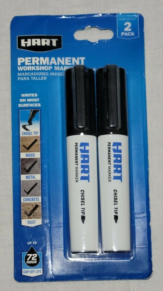 NEW Hart Permanent Workshop Chisel Tip Marker Wood Dust Metal Concrete - 2 Pack