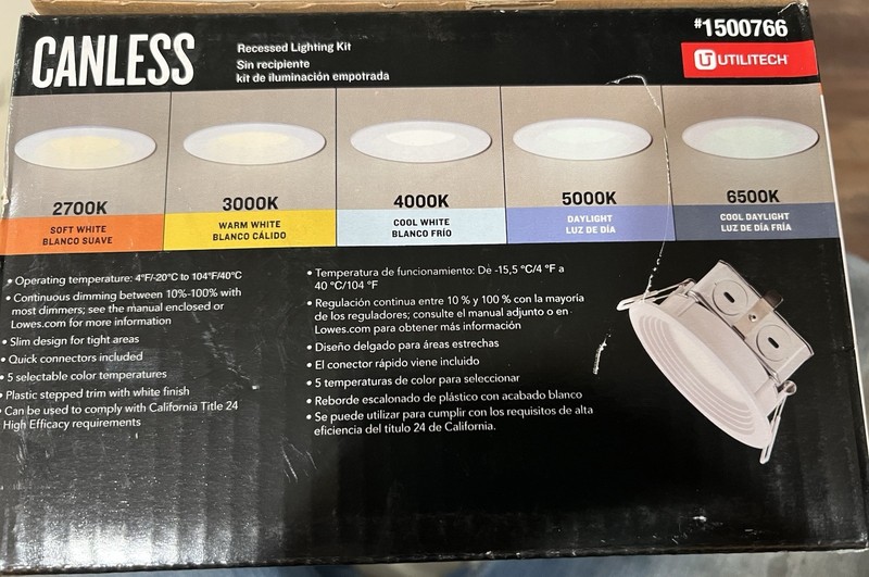 Utilitech Canless 4.3" LED 2700k-6500k 580 Lumens Dimmable 6ct #1500766 NEW gallery