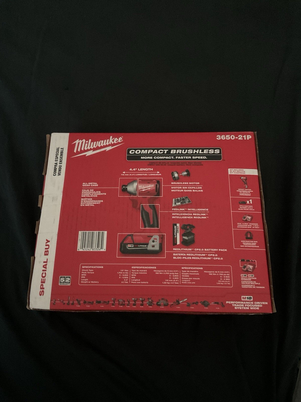NEW MILWAUKE COMPACT BRUSLESS 1/4'' HEX IMPACT DRIVER M18 KIT 3650-21P gallery