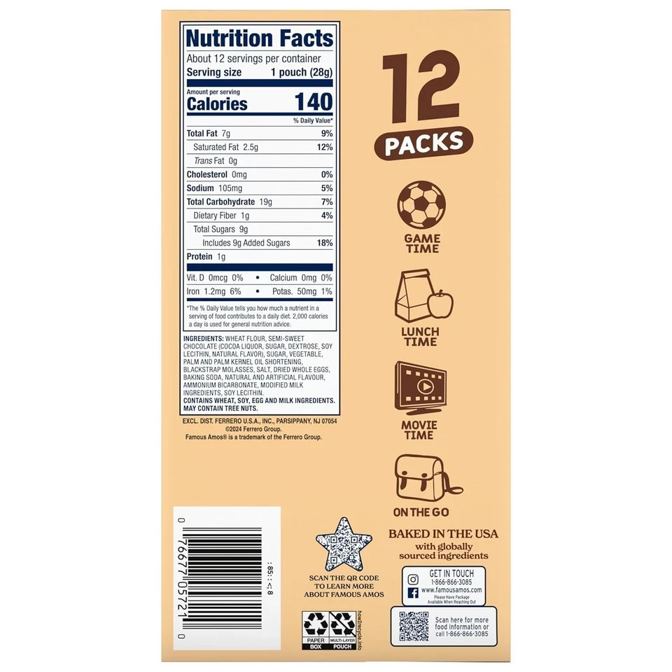 Famous Amos Classic Chocolate Chip Cookies, 1 Ounce Bag (Pack of 12) gallery