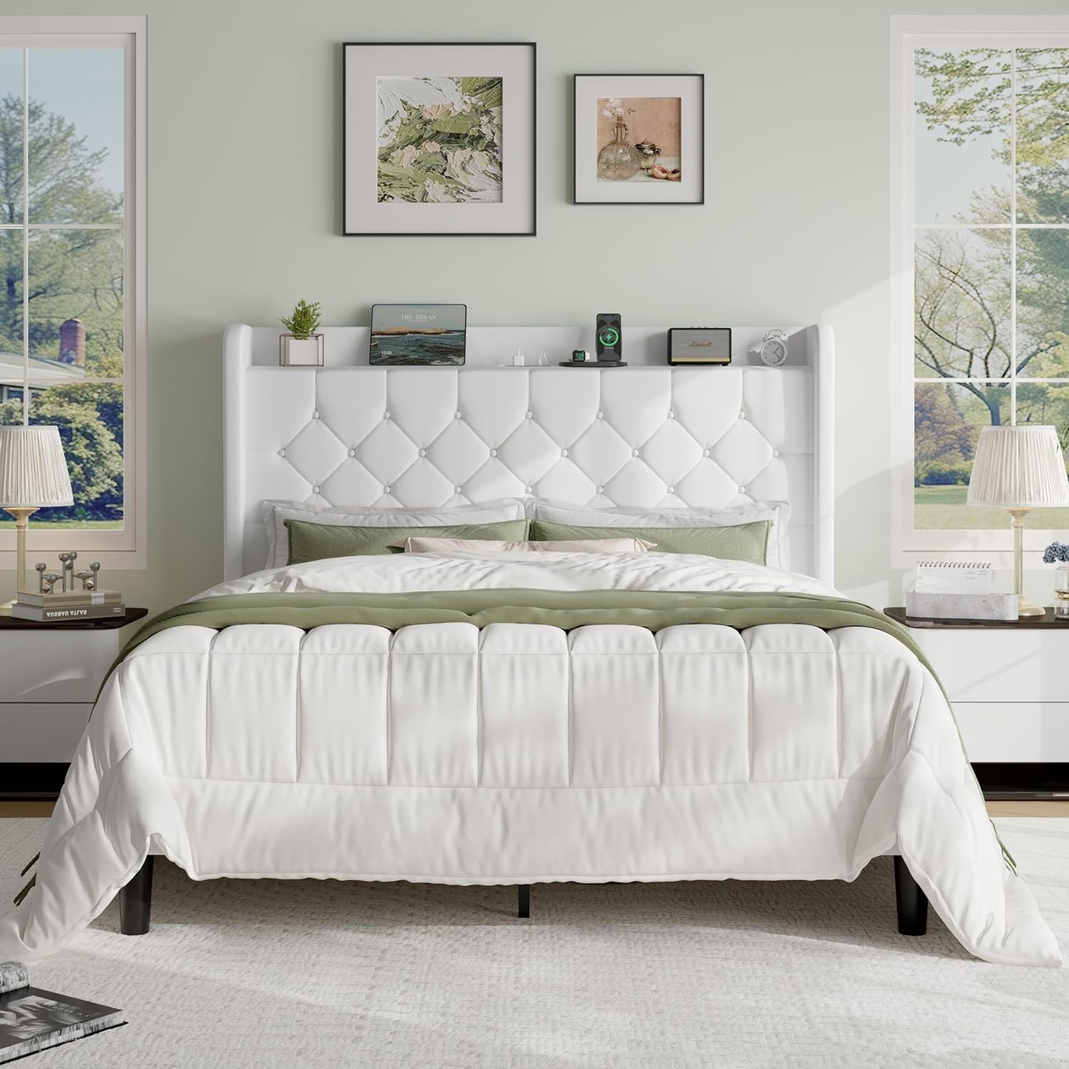 SHA CERLIN Queen Platform Bed Frame Model AK-7606-5 White Velvet gallery