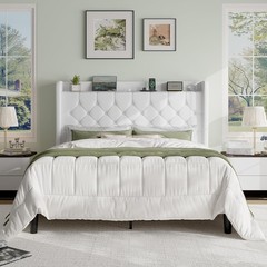 SHA CERLIN Queen Platform Bed Frame Model AK-7606-5 White Velvet