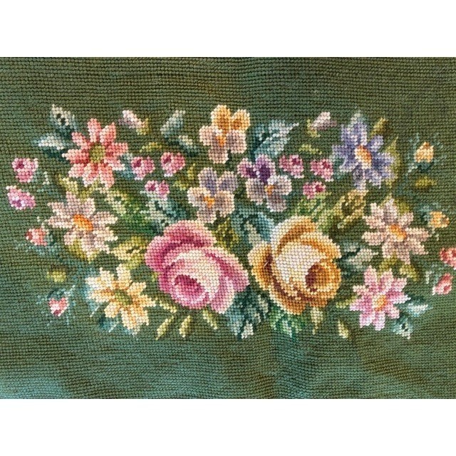 Handcrafted Needlepoint Floral Panel Unisex 23x14 Green Excellent Vintage Rose gallery